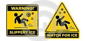 Slippery ice warning sign photo