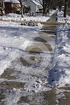 Slippery, Icy Sidewalk in the City