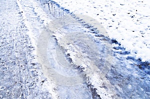 Slippery icy winter road