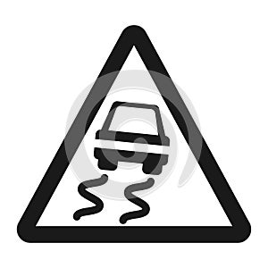 Slippery road sign line icon photo