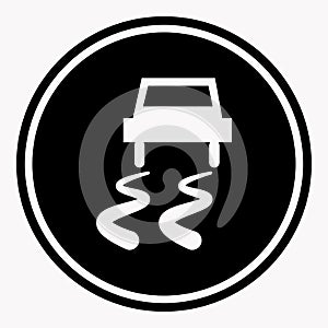 Slippery road warning sign car icy track vector isolated icon