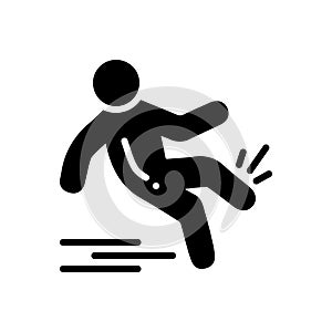 Black solid icon for Slippery, slip and fall photo