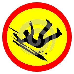 Slippery slope warning sign red yellow round background photo
