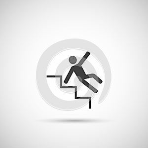 Slippery steps icon. man falling on stairs