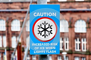 Slippery surface due to ice caution sign