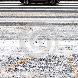 Slippery uncleared surface of multilane road