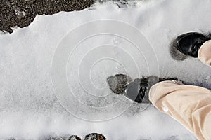 Slipping on snow slippery road