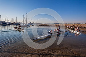 Athletes Rowing Canoes Regatta