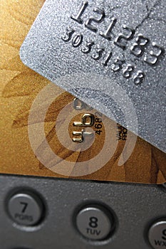 Sliver gray and golden bank cards