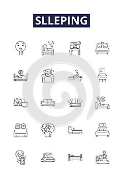 Slleping line vector icons and signs. Dreaming, Napping, Slumbering, Dozing, Tired, Snoring, Somnolence, Slumping