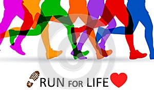 Slogan Run for Life. Sportsman running -