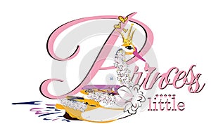 Slogan vector t-shirt illustration for little ladies kids with a swan in crown.