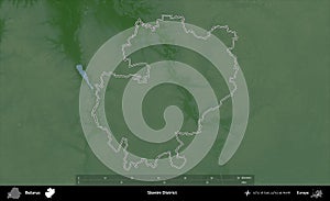 Slonim District outlined, Belarus. Physical