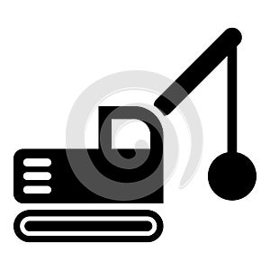 Sloopkraan building machine demolish wrecking ball crane truck icon black color vector illustration image flat style