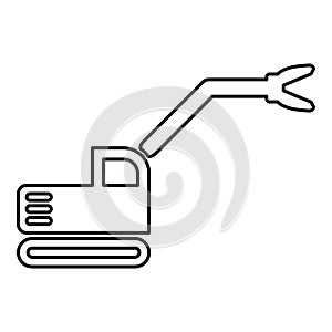 Sloopkraan building machine demolish wrecking cut knife crane truck contour outline line icon black color vector illustration