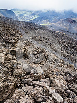 Slope with hardened lava field on Mount Etna