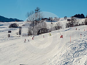 Slope view in winter in resort Ladis, Fiss, Serfaus in ski resort in Tyrol