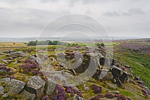 On the slopes of Curbar Edge in Derbyshire on a gloomy, overcast summer morning