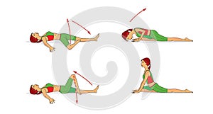 Slopes forward, Girl performs an exercise to stretch the muscles of the legs from the position of the half-string.