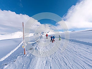 Slopes of Parnassos mountain with people in a sunny day