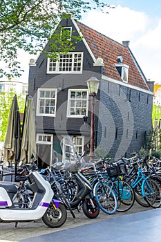 Sloping House and Bicycles in Amsterdam