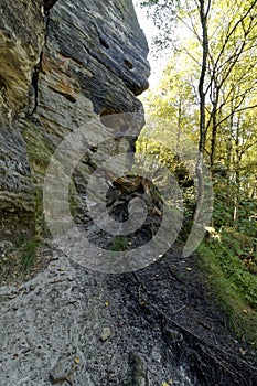 Sloping land with a rock terrain and dense growth of greenery