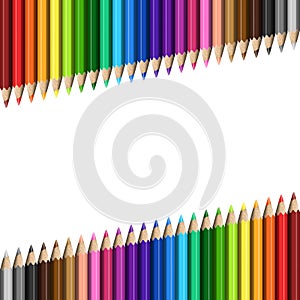 Sloping Lines of Realistic Colorful Pencils on White Background.