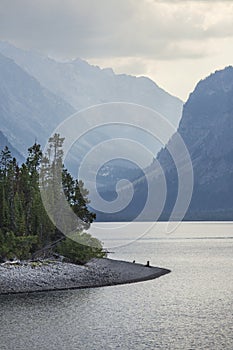 Sloping ridge, mountains, Jackson Lake, Teton National Park, Wyo