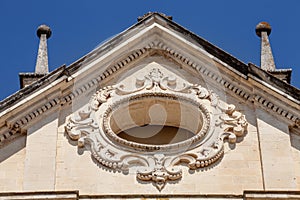 Sloping roof, architecture. Rose hole church window