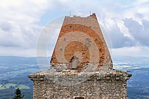 A sloping roof, built of burnt bricks