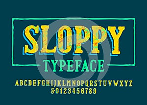 Sloppy alphabet font. Bright colors hand drawn messy letters and numbers.