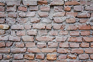 A sloppy brickwork. old red brick wall. rough surface texture