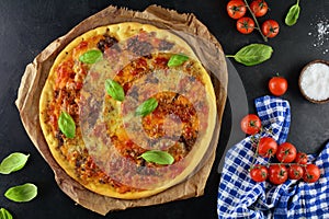 Sloppy Joe Pizza with Cheddar, Ground Beef and Suace