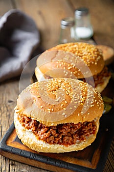 Sloppy joe sandwich with ground beef