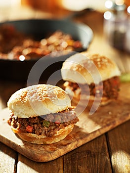 Sloppy joe sandwiches freshly cooked from skillet photo