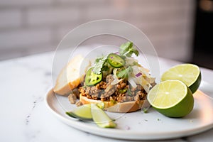 sloppy joe with a twist of lime, cilantro garnish