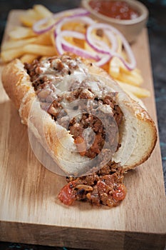 Sloppy joes sandwich with ground beef and cheese photo