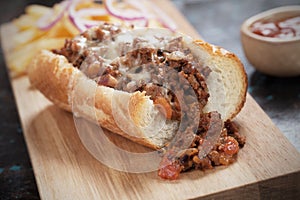 Sloppy joes sandwich with ground beef and cheese