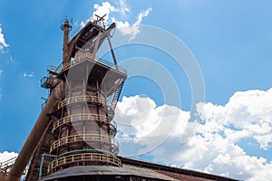 Sloss Furnaces National Historic Landmark, Birmingham Alabama USA, monumental view of industrial steel mill structure wrapped with