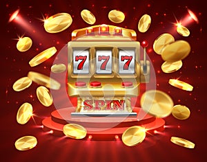 Slot machine banner. Casino gambling roulette online lottery jackpot 3D realistic gambling background. Roulette slot