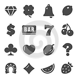 Slot machine black glyph icons vector set