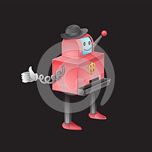 Slot machine cartoon character on a black isolated background. Vector image