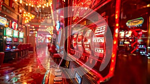 Slot machine in casino. Abstract blurred background
