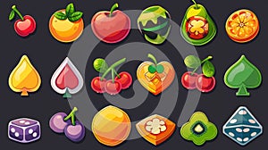 Slot machine icon design with fruit and lucky symbol in modern. Ui element for winning a jackpot when gambling. Vegas