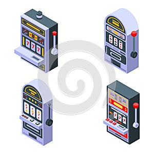 Slot machine icons set, isometric style