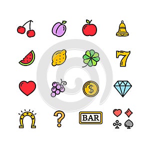 Slot Machine Icons Set. Vector