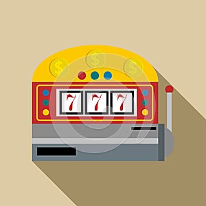 Slot machine with lucky seven icon, flat style