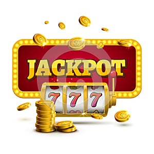 Slot machine lucky sevens jackpot concept 777. Vector casino game. Slot machine with money coins. Fortune chance jackpot photo