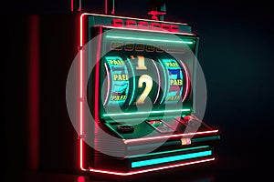Slot machine neon light, concept Gambling reated technology
