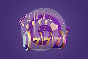 Slot machine with playing cards on a purple background